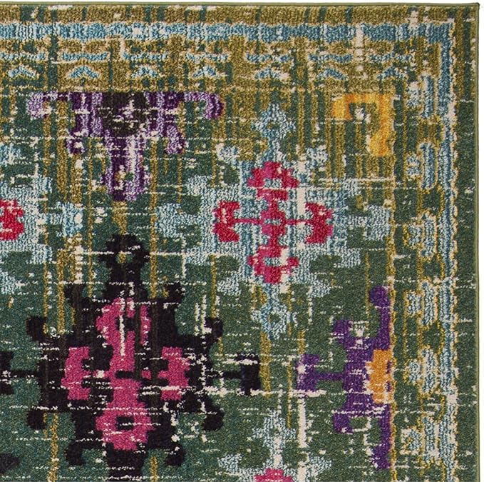 SAFAVIEH Monaco Collection Area Rug - 6'7" x 9'2", Green & Multi, Boho Diamond Trellis Design, Non-Shedding & Easy Care, Ideal for High Traffic Areas in Living Room, Bedroom (MNC244G)