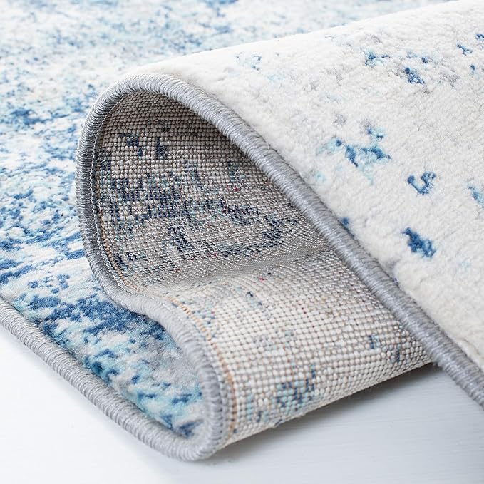 SAFAVIEH Brentwood Collection 5' Round Ivory/Navy BNT822B Modern Abstract Non-Shedding Living Room Bedroom Area Rug