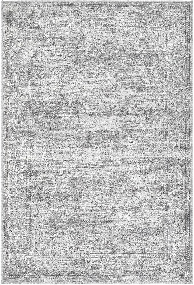 2x3 Entryway Area Rug: Washable Neutral Modern Abstract Small Rug - Non-Slip Low Pile Throw Indoor Carpet for Entrance Kitchen Front Door Mat Bathroom Entry Kids Room - Vintage Grey