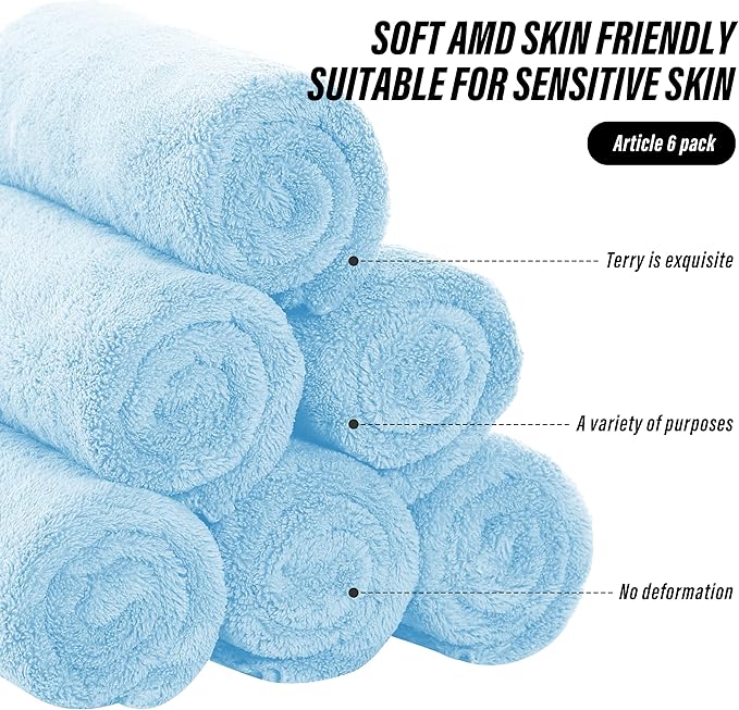 6 Pack Premium Hand Towels - Quick Drying - Microfiber Coral Velvet Highly Absorbent Towels - Multipurpose Use as Hotel, Bathroom, Shower, Spa, Hand Towel 16 x 28 inches (Aquamarine)