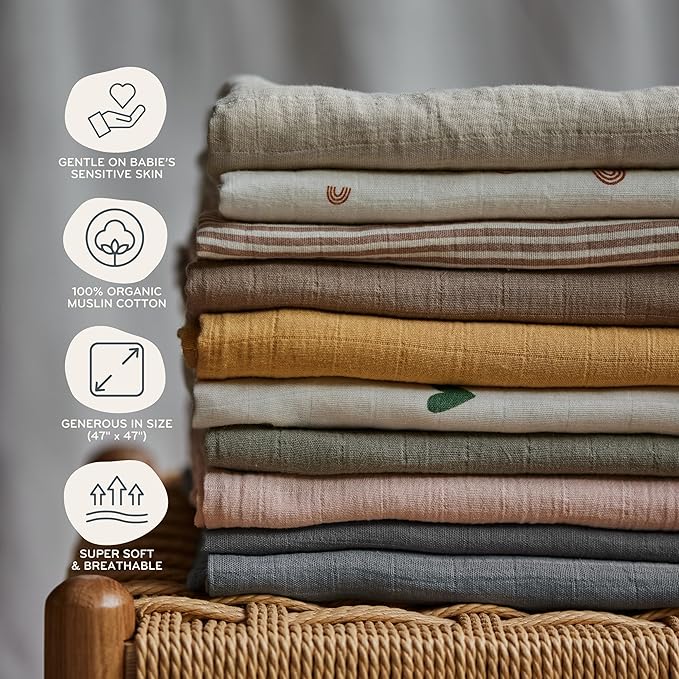 Baby Swaddle – Organic Cotton Muslin Baby Swaddles for Newborns 47” x 47” 2-Pack (Blush/Soft Grey)