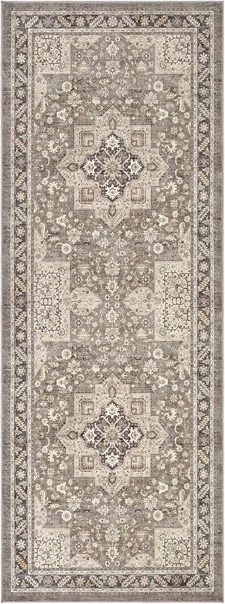 Vintage Hallway Runner Rug 3x8: Large Soft Washable Entryway for Kitchen Laundry Room Non-Slip Backing Runner for Entrance Living Room Bedroom Bathroom - Brown