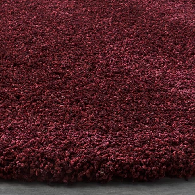 SAFAVIEH Santa Monica Shag Collection 6'7" Round Maroon SGN725 Solid Non-Shedding Living Room Bedroom Dining Room Entryway Plush 2-inch Thick Area Rug