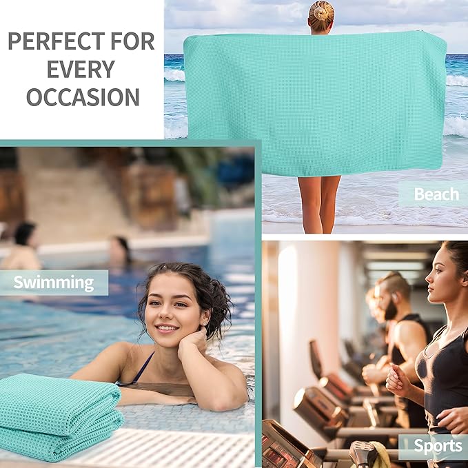 Microfiber Waffle Bath Towels, 4 Pieces, Soft, Absorbent, Fast Drying, Lint Free 430 GSM (Turquoise)