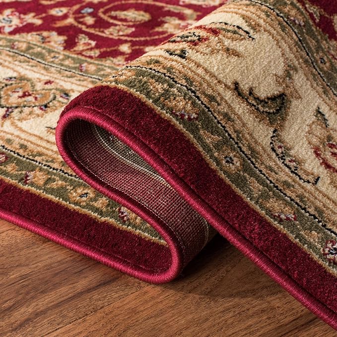 SAFAVIEH Lyndhurst Collection Area Rug - 8' Square, Red & Ivory, Traditional Oriental Design, Non-Shedding & Easy Care, Ideal for High Traffic Areas in Living Room, Bedroom (LNH312A)