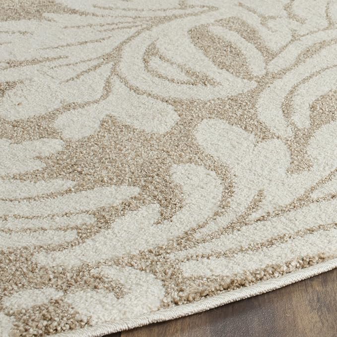 SAFAVIEH Amherst Collection Area Rug - 7' Round, Wheat & Beige, Floral Design, Non-Shedding & Easy Care, Ideal for High Traffic Areas in Living Room, Bedroom (AMT425S)