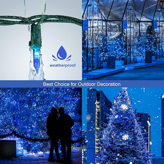 Hopolon Blue Christmas String Lights, 2PACK 50-Count Incandescent Mini Fairy Lights Set, Green Wire Lights for Indoor Outdoor Halloween Holiday Home Xmas Tree Patio Décor (2pcs Blue)