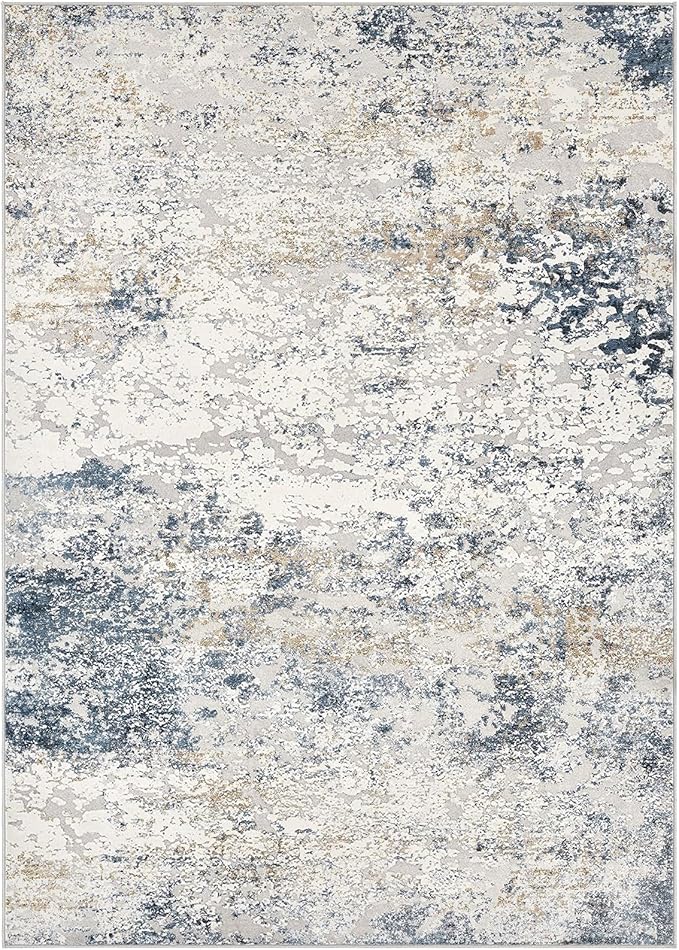 Area Rug Living Room Rugs - 12x15 Washable Extra Large Soft Indoor Neutral Modern Abstract Low Pile Rug Carpet for Bedroom Dining Room Farmhouse Home Office - Beige Blue
