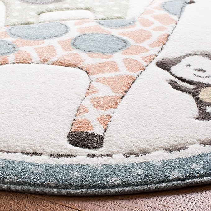 SAFAVIEH Carousel Kids Collection 3' Round Ivory CRK120A Animal Non-Shedding Nursery Playroom Area Rug