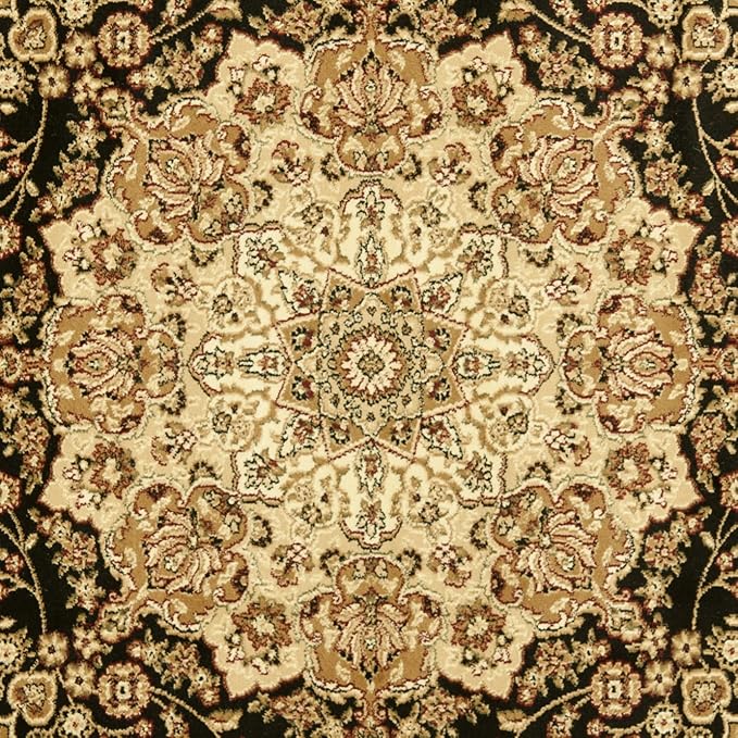 SAFAVIEH Lyndhurst Collection Area Rug - 8' Square, Black & Ivory, Traditional Oriental Medallion Design, Non-Shedding & Easy Care, Ideal for High Traffic Areas in Living Room, Bedroom (LNH222A)
