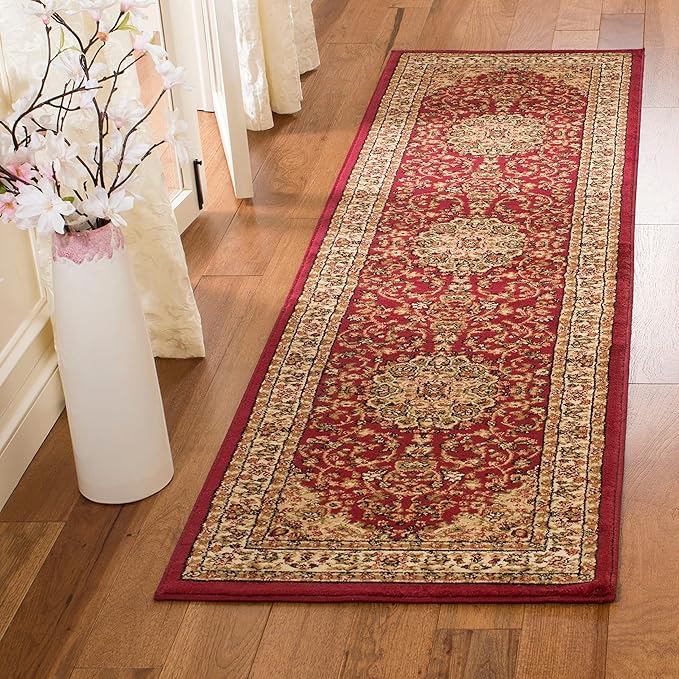 SAFAVIEH Lyndhurst Collection Area Rug - 8' x 11', Red & Ivory, Traditional Oriental Medallion Design, Non-Shedding & Easy Care, Ideal for High Traffic Areas in Living Room, Bedroom (LNH222B)
