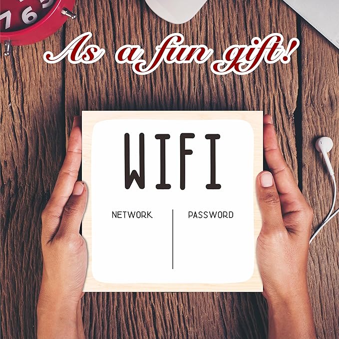 Minimalism WiFi Password Wooden Box Sign, 6X6 Inch Rustic Desk Decor For Home & Office Decoration & Accessories - A11