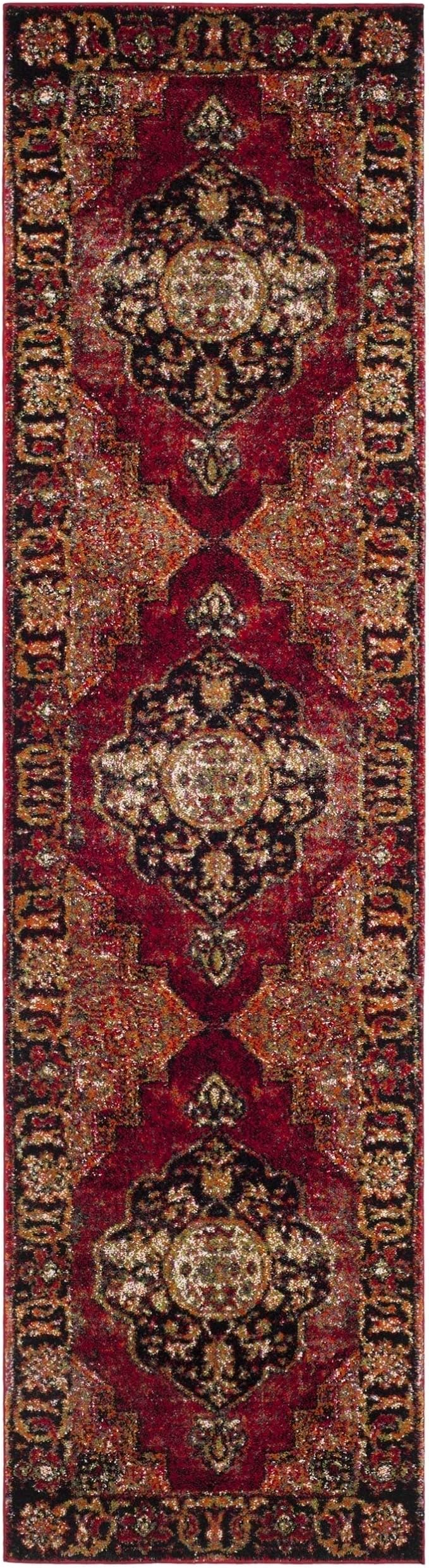 SAFAVIEH Vintage Hamadan Collection Runner Rug - 2'3" x 20', Red & Multi, Oriental Traditional Persian Design, Non-Shedding & Easy Care, Ideal for High Traffic Areas in Living Room, Bedroom (VTH219A)