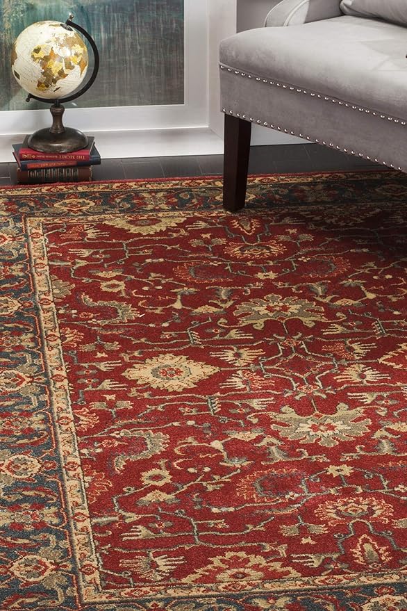 SAFAVIEH Mahal Collection X-Large Area Rug - 12' x 18', Red & Navy, Traditional Oriental Design, Non-Shedding & Easy Care, Ideal for High Traffic Areas in Living Room, Bedroom (MAH693F)