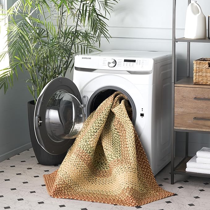 SAFAVIEH Washable Rug Outdoor Braided Collection - 5' x 8' Oval, Rust & Multi, Handmade & Reversible, Non-Shedding & Easy to Clean, Ideal for Patio, Backyard, Mudroom (BRD303A)