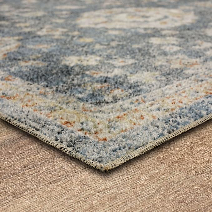 Mohawk Home Garrett Floral Ornamental Denim Blue 2' x 8' Area Rug Perfect for Living Room, Dining Room, Office