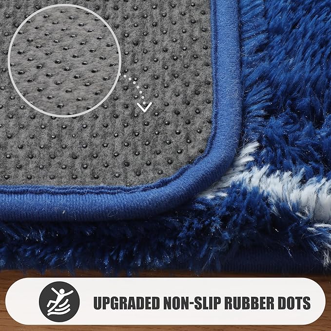 ONASAR 5x7 Area Rugs for Living Room Bedroom, Fluffy Navy Blue and White Throw Rug, Geometric Boho Soft Plush Shaggy Floor Carpet for Nursery Kids Girls Boys Teen Dorm Home Decor Aesthetic