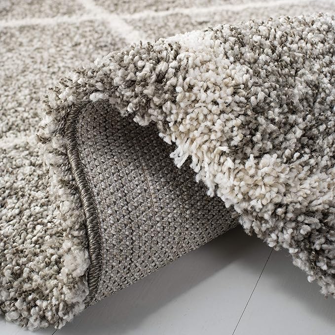 SAFAVIEH Hudson Shag Collection Area Rug - 9' Square, Grey & Ivory, Modern Trellis Design, Non-Shedding & Easy Care, 2-inch Thick Ideal for High Traffic Areas in Living Room, Bedroom (SGH281B)