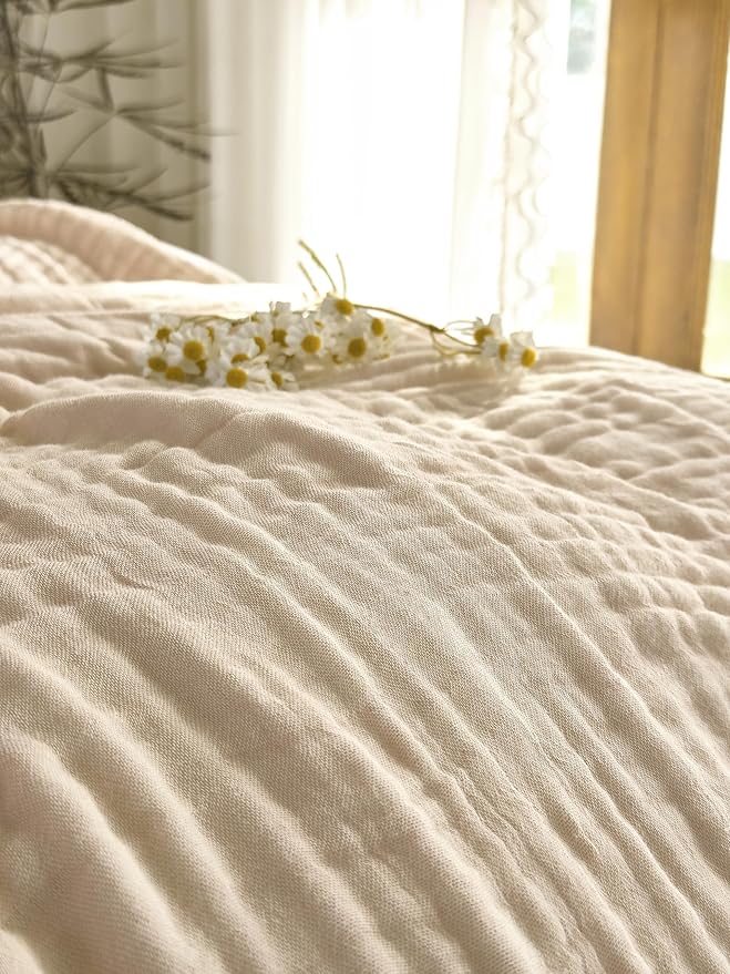 SANACYNA Muslin Blankets for Adults 100% Cotton 6-Layer Gauze Light Tan Bed Blanket Lightweight Soft Breathable King Blanket for Sofa Bed Coverlet Both Sides (Light Tan, King 90" X 104")