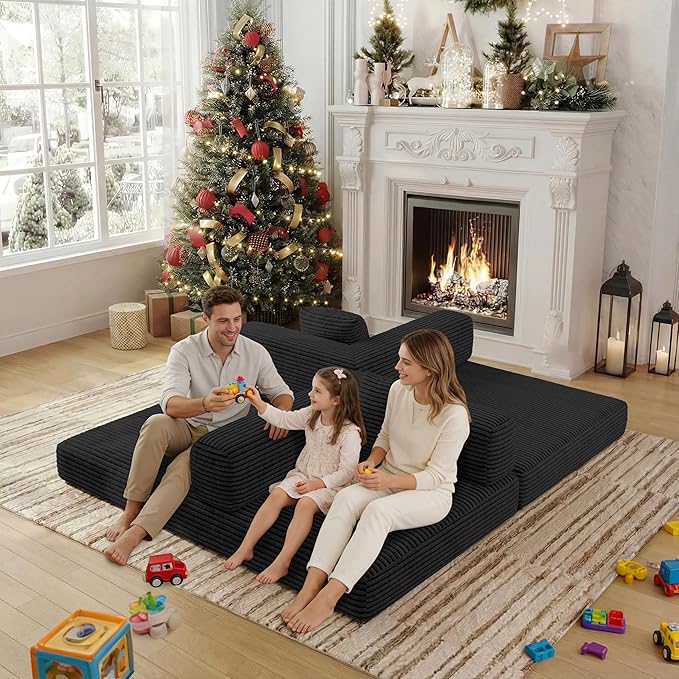 4 in 1 Futon Sofa Bed Queen Size - Foldable Convertible Sleeper Couch,Teddy Foam-Filled Compressed Couch Removable Corduroy Cover, Space Saving Sofas for Bedroom & Dorm (Black, 59β 2 Seat)