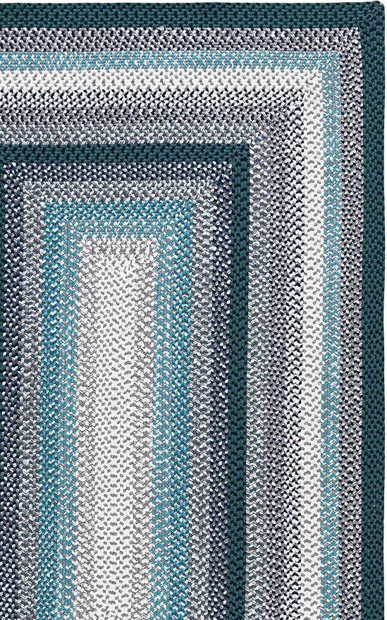 SAFAVIEH Washable Rug Outdoor Braided Collection - 4' x 6', Teal & Multi, Handmade & Reversible, Non-Shedding & Easy to Clean, Ideal for Patio, Backyard, Mudroom (BRD308J)