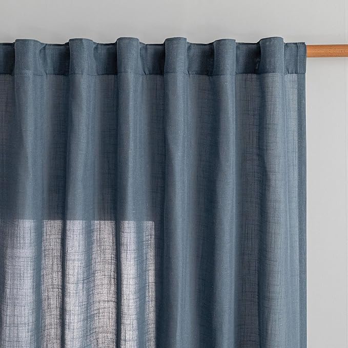 MYSKY HOME 72 Inches Long Semi Sheer Curtains Light Filtering Window Drapes Blue Door Curtains for Closet Doorways, Short Curtain Panels Elegant Look for Classroom/Guestroom, 50" x 72", 2 Pcs