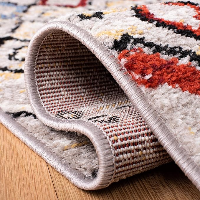 SAFAVIEH Amsterdam Collection 5 feet 1 inch x 5 feet 1 inch Round Light Grey / Multi AMS108G Moroccan Boho Non-Shedding Dining Room Entryway Foyer Living Room Bedroom Area Rug