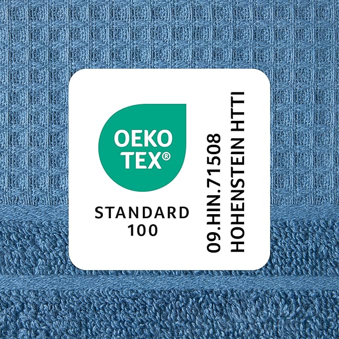Town & Country Basics 6-Piece Assorted Waffle Woven Terry Stripe Set, 2-Bath Towels, 2-Hand Towels, 2-Washcloths, 100% Cotton, Quick Dry, Blue