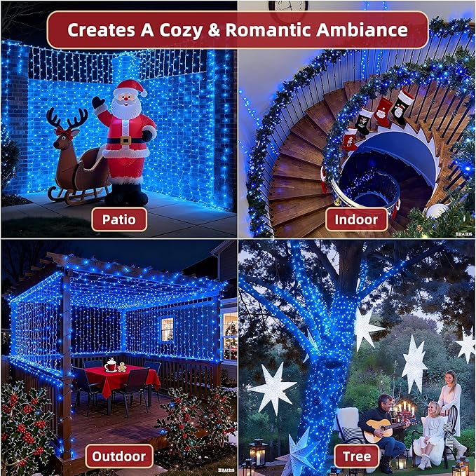 300 LED Outdoor Christmas Lights 75ft, 12 Lighting Modes Indoor String Lights Dimmable & Timer Memory, Outsite Waterproof Tree Lights for Xmas Room Garden Wedding Party Holiday Decorations Blue