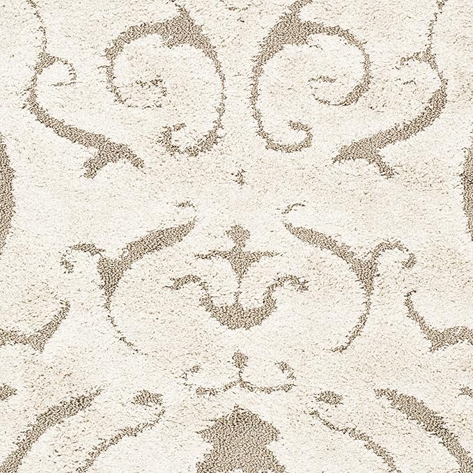 SAFAVIEH Florida Shag Collection Area Rug - 9'6" x 13', Cream & Beige, Damask Design, Non-Shedding & Easy Care, 1.2-inch Thick Ideal for High Traffic Areas in Living Room, Bedroom (SG462-1113)