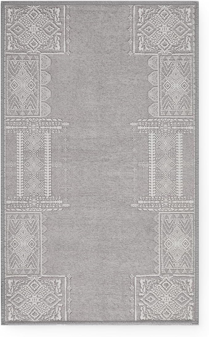 NICETOWN 2x3 Area Rug Washable Non Slip Silver Grey Modern Carpet for Entryway Kitchen, Stain Resistant Foldable Small Throw Rug Pet & Kids Friendly for Bathroom 24 x 36 inch