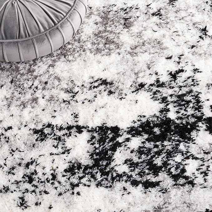 SAFAVIEH Lindsay Shag Collection Runner Rug - 2'2" x 8', Grey & Black Ivory, Modern Design, Plush 1.8-inch Thick, Ideal for High Traffic Areas in Living Room, Bedroom, Dining Room (LNS556G-28)