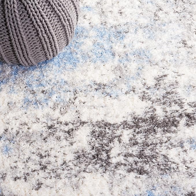 SAFAVIEH Lindsay Shag Collection Area Rug - 6'7" Square, Grey & Blue Ivory, Modern Design, 1.8-inch Thick, Ideal for High Traffic Area in Living Room, Bedroom, Dining (LNS556F-7SQ)