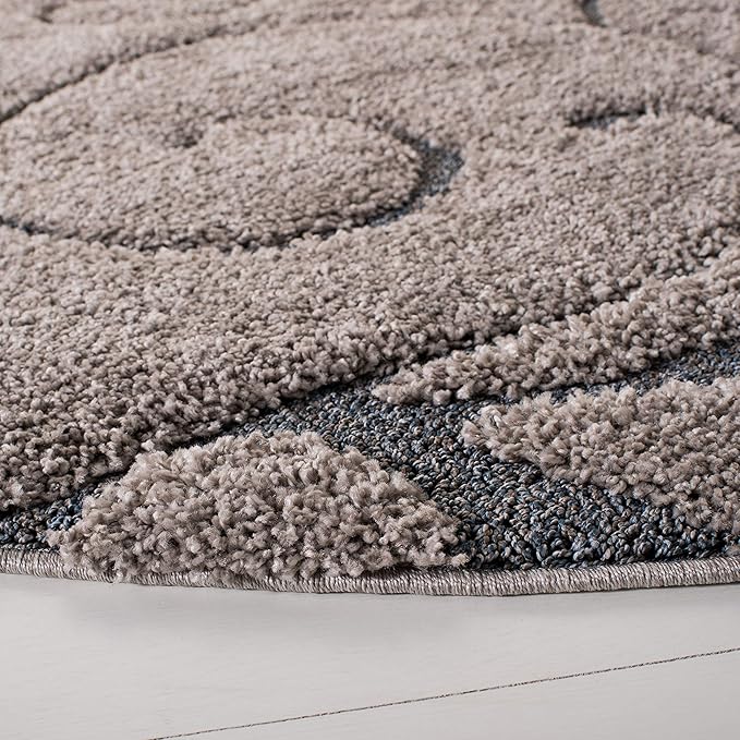 SAFAVIEH Florida Shag Collection Area Rug - 6'7" Round, Grey & Light Blue, Scroll Design, Non-Shedding & Easy to Clean, High-Low Plush Pile, Ideal for Living Room, Bedroom, Dining Space (SG455-1160)