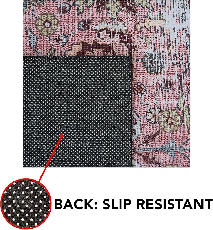 SAFAVIEH Washable Rug Tucson Collection - 3' x 5', Pink & Beige, Slip Resistant & Easy to Clean, Ideal for Foyer, Entryway, Kitchen, Bedroom (TSN144U)