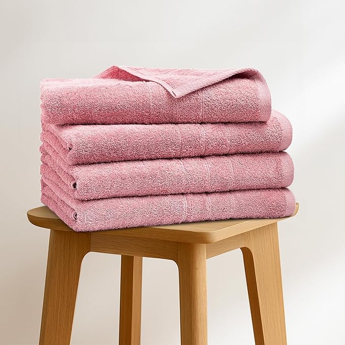 Bath Towels Set of 4 – 100% Cotton Baby Pink Extra Large Towels for Bathroom, Spa Use (55x28 in) – Super Soft and Quick Dry Large Bath Sheets for Adults
