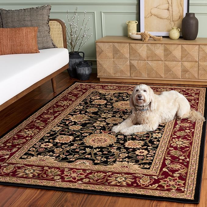 SAFAVIEH Lyndhurst Collection Area Rug - 6' x 9', Black & Red, Traditional Oriental Design, Non-Shedding & Easy Care, Ideal for High Traffic Areas in Living Room, Bedroom (LNH212G)