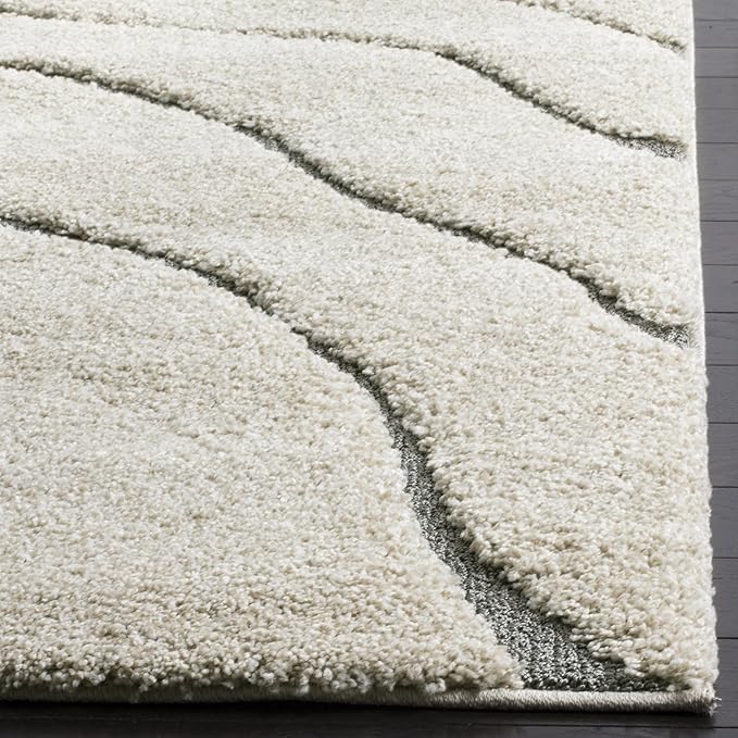 SAFAVIEH Florida Shag Collection Area Rug - 6' x 9', Cream & Grey, Non-Shedding & Easy Care, 1.2-inch Thick Ideal for High Traffic Areas in Living Room, Bedroom (SG472-1180)