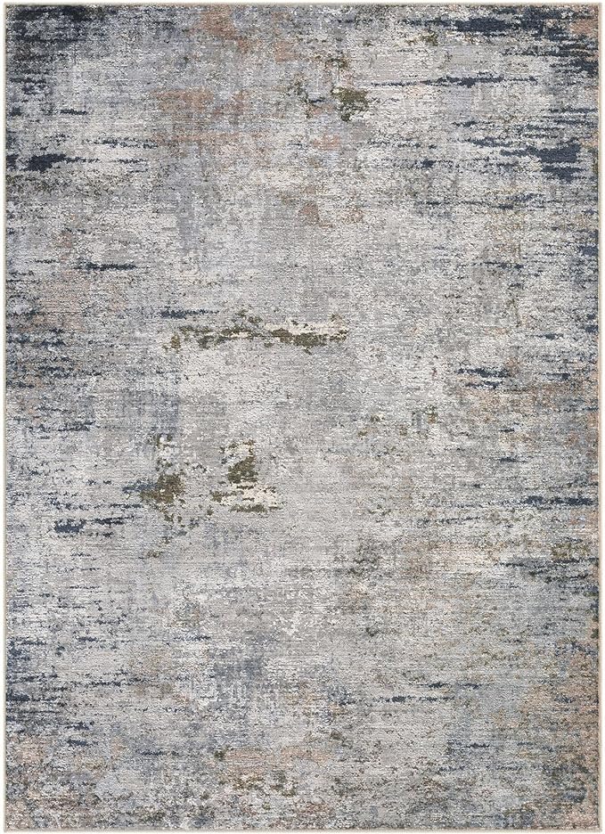 Area Rug Living Room Rugs - 7x9 Washable Large Soft Indoor Neutral Modern Abstract Low Pile Rug Carpet for Bedroom Dining Room Farmhouse Home Office - Blue/Grey/Brown