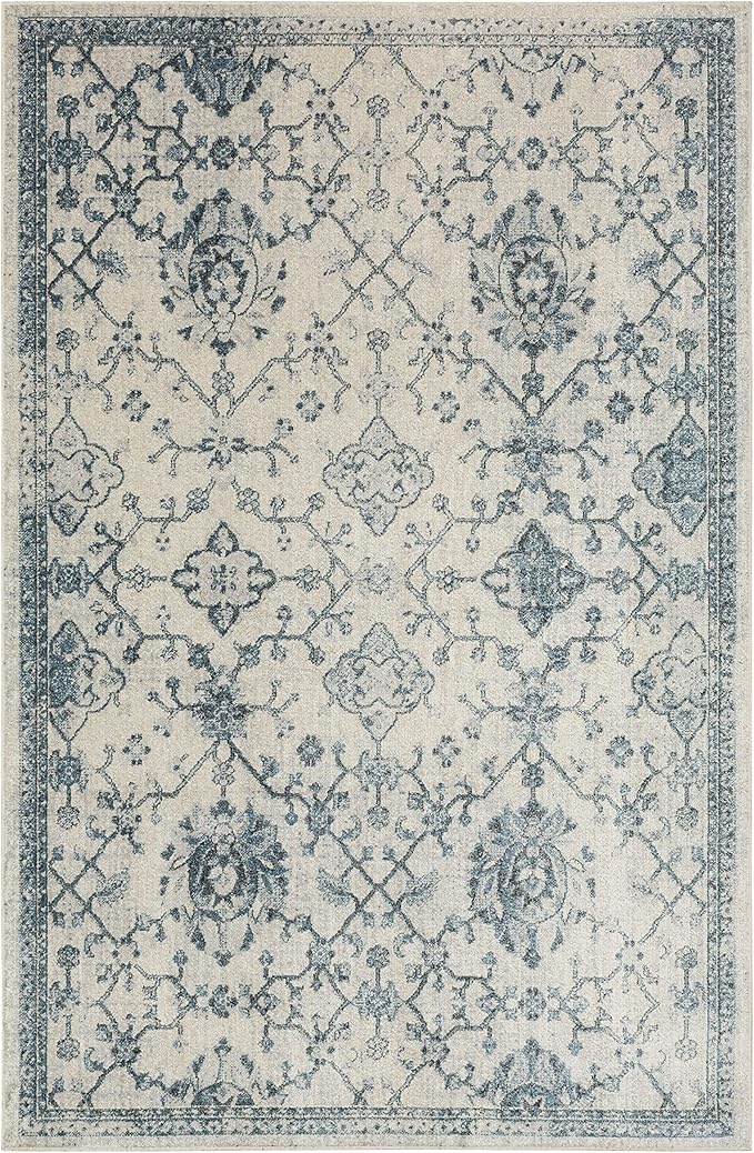 Mohawk Home Garrett Floral Ornamental Denim Blue 2' x 8' Area Rug Perfect for Living Room, Dining Room, Office