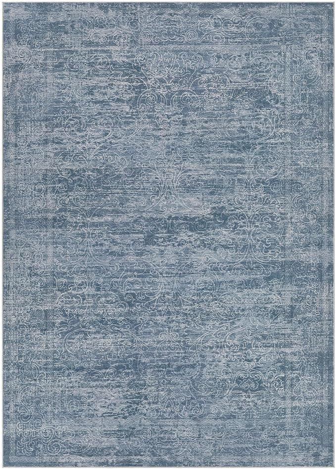 Area Rug Living Room Rugs - 9x12 Abstract Large Soft Indoor Washable Rug Neutral Modern Low Pile Carpet for Bedroom Dining Room Farmhouse Home Office - Dark Blue