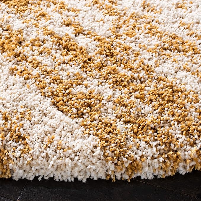 SAFAVIEH Hudson Shag Collection 7' Round Ivory/Gold SGH206D Modern Non-Shedding 2-inch Thick Entryway Foyer Living Room Bedroom Kitchen Area Rug
