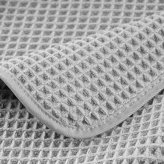 430 GSM Microfiber Quick Dry Lint Free Oversize Bath Towel Set, 6 Piece (Waffle Weave)