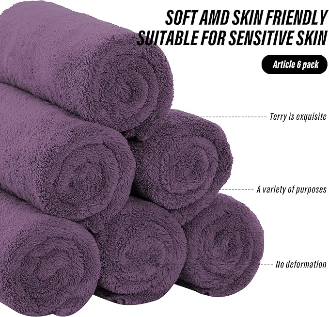 6 Pack Premium Hand Towels - Quick Drying - Microfiber Coral Velvet Highly Absorbent Towels - Multipurpose Use as Hotel, Bathroom, Shower, Spa, Hand Towel 16 x 28 inches (Plum)