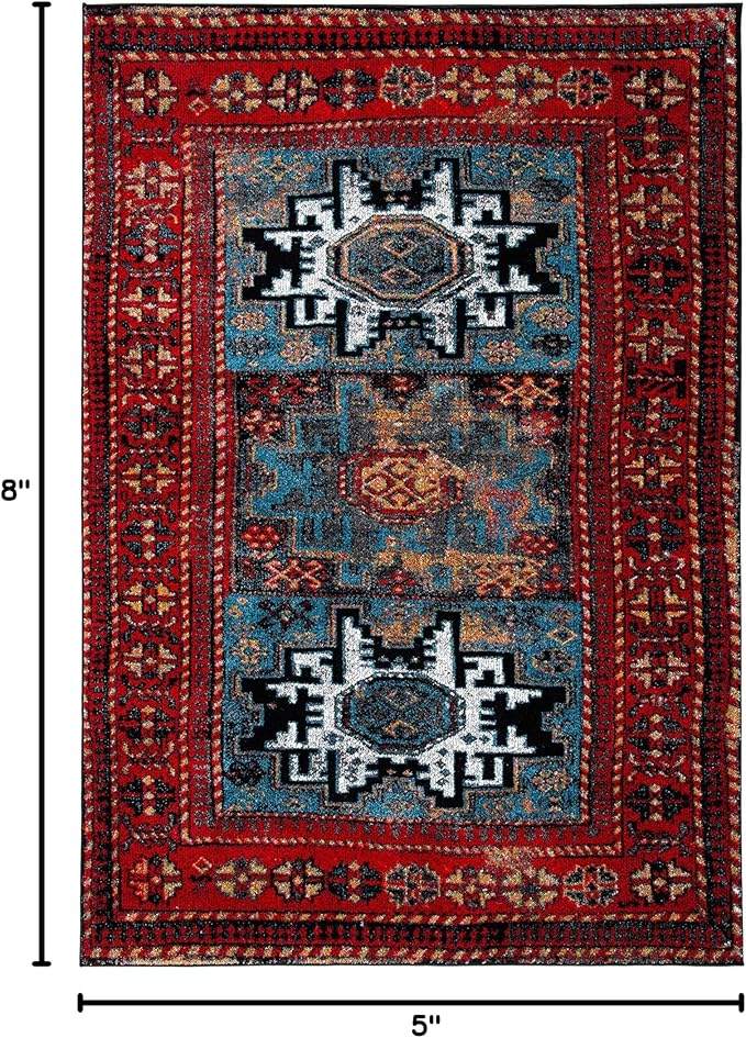 SAFAVIEH Vintage Hamadan Collection Area Rug - 5'3" x 7'6", Red & Light Blue, Oriental Persian Design, Non-Shedding & Easy Care, Ideal for High Traffic Areas in Living Room, Bedroom (VTH213Q)