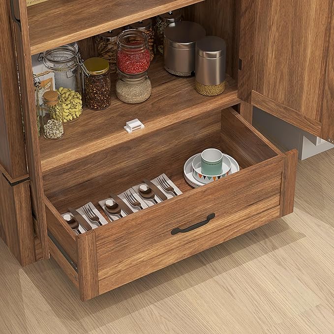 HOMCOM 72" Tall Farmhouse Kitchen Pantry Cabinet - Kitchen Storage Cabinet with Adjustable Shelves & 2 Barn Doors & Drawer, Versatile Storage Unit for Dining Room, Brown