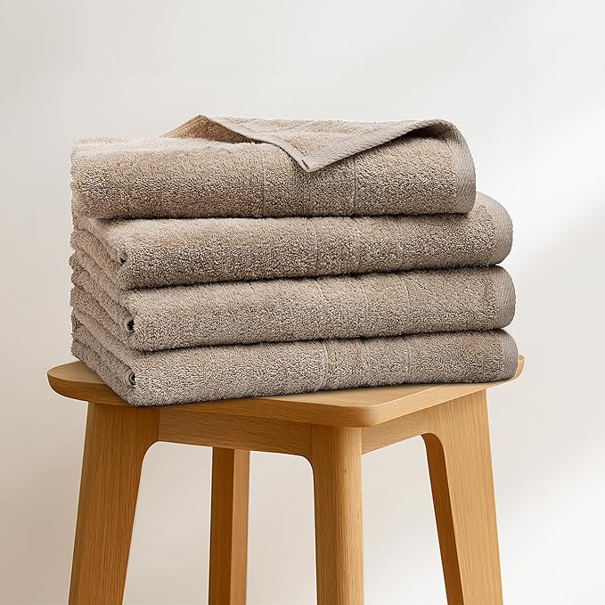 Bath Towels Set of 4 – 100% Cotton Beige Extra Large Towels for Bathroom, Spa Use (55x28 in) – Super Soft and Quick Dry Large Bath Sheets for Adults