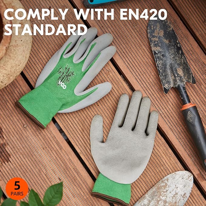 Vgo... 5Pairs Ladies' Bamboo Gardening Work Gloves (L, Green, RB6026)