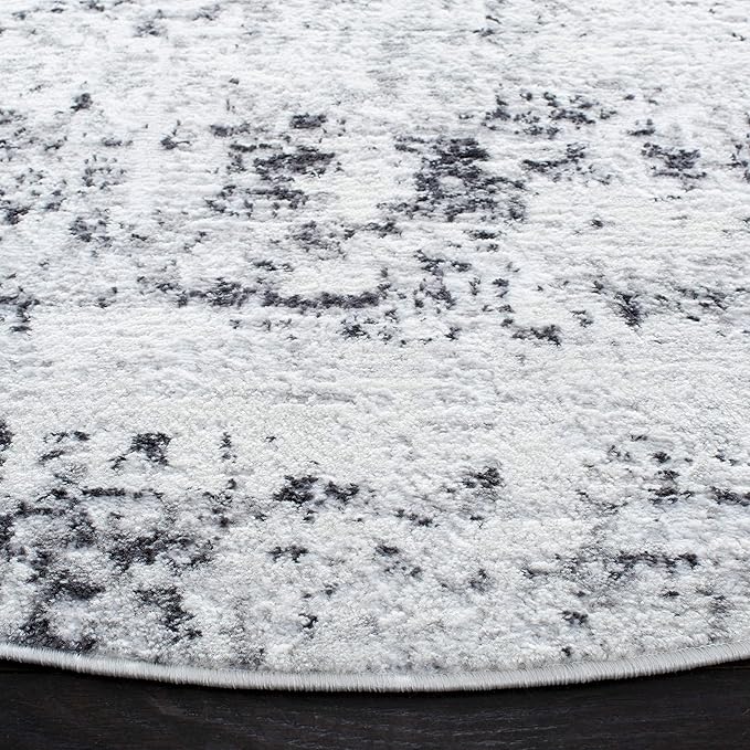 SAFAVIEH Amelia Collection Area Rug - 6'7" Round, Ivory & Grey, Modern Abstract Design, Non-Shedding & Easy Care, Ideal for High Traffic Areas in Living Room, Bedroom (ALA700C)