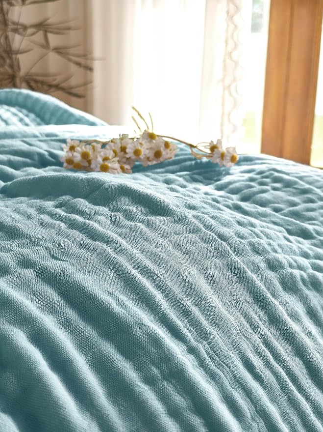 SANACYNA Muslin Blankets 100% Cotton 6-Layer Gauze Queen Size Teal Light Blanket Soft Cozy Breathable Bed Blanket for Sofa Couch Bed Coverlet Both Sides (Teal, Queen 90" X 90")